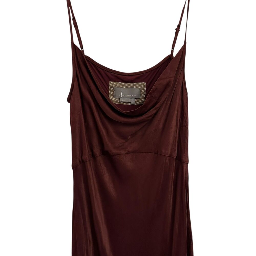 A by Anthropologie Maroon Shiny Adjustable Spaghetti‎ Strap Maxi Bodycon Dress S - Picture 4 of 7